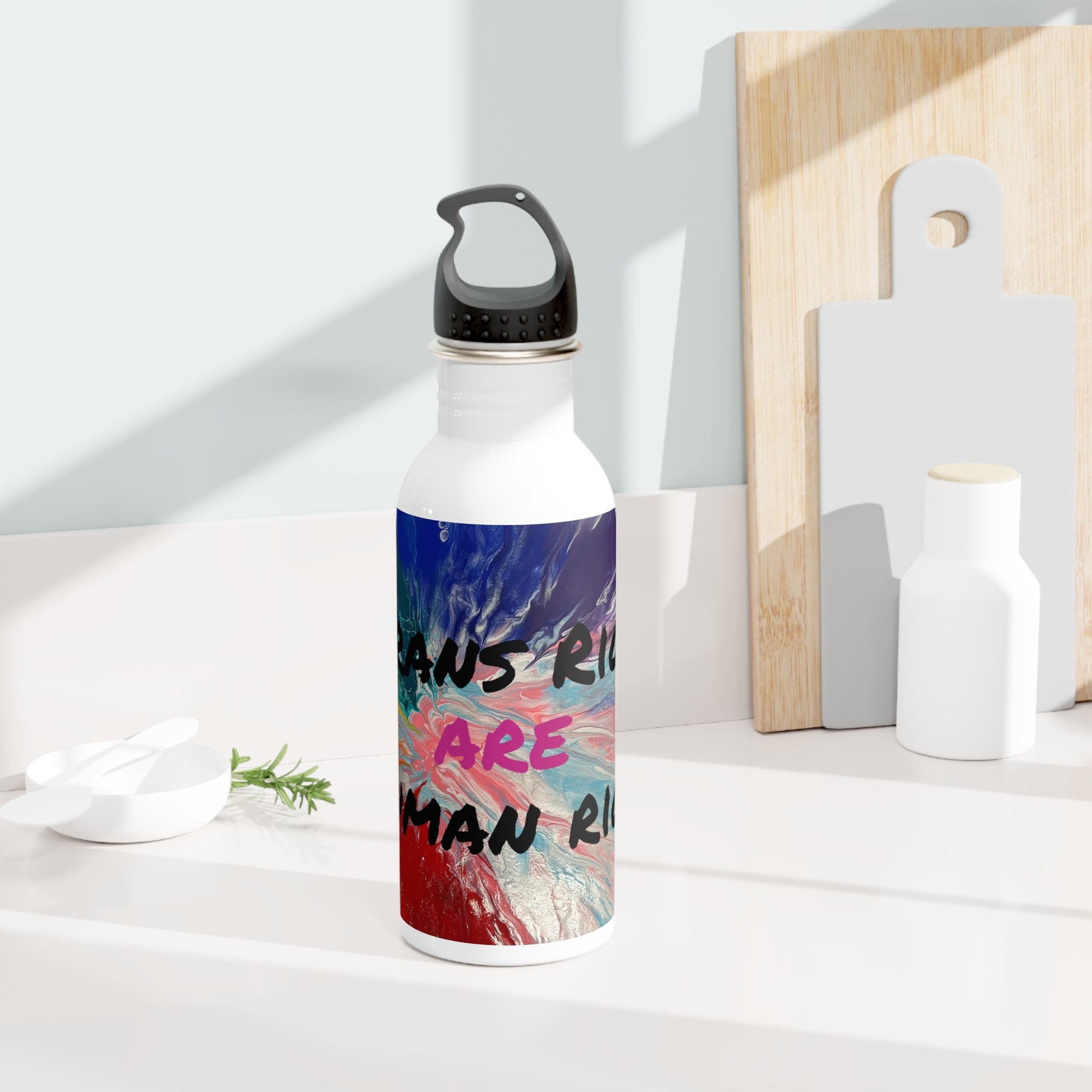 Trans Rights are Human Rights Stainless Steel Water Bottle - Birdsong Lane Art