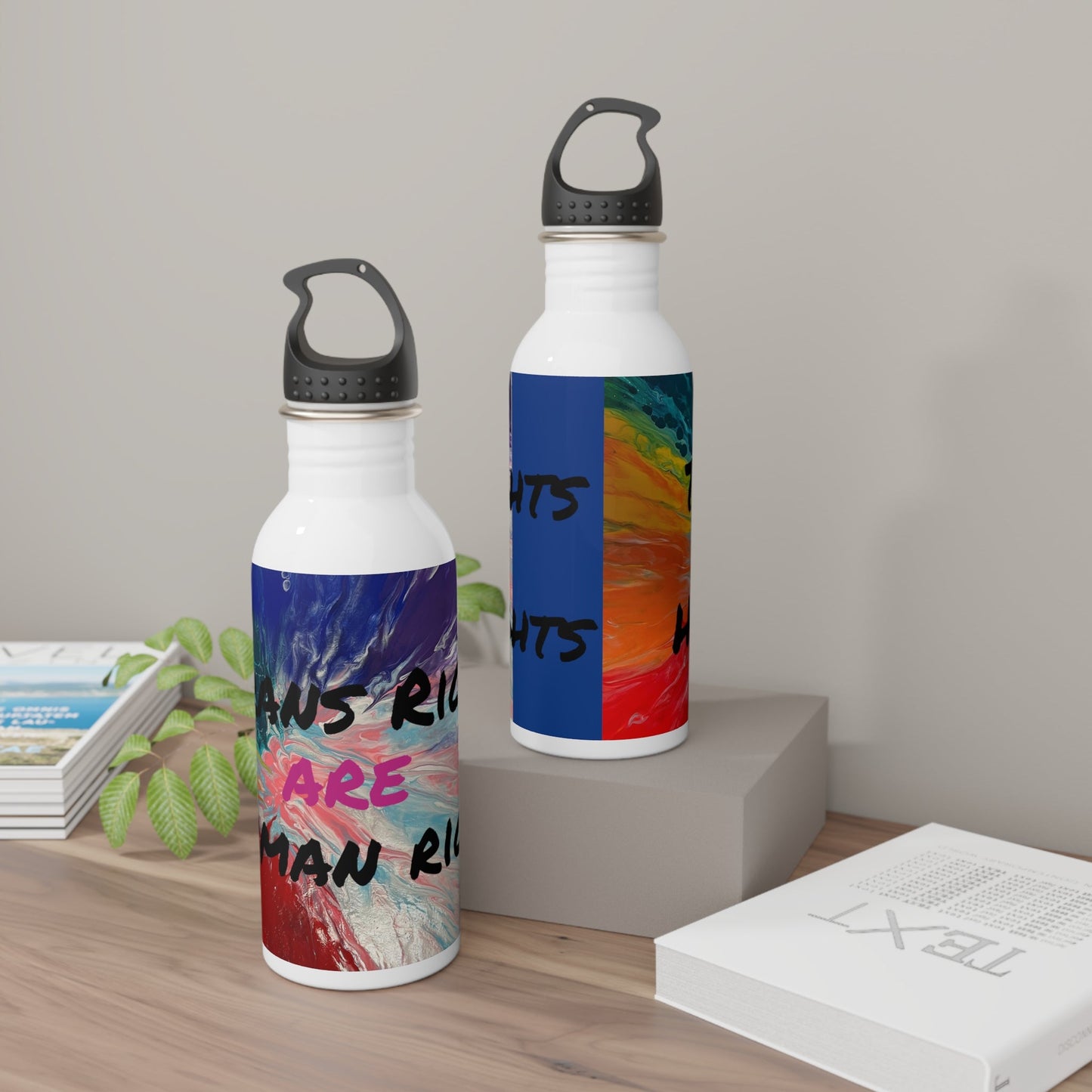 Trans Rights are Human Rights Stainless Steel Water Bottle - Birdsong Lane Art